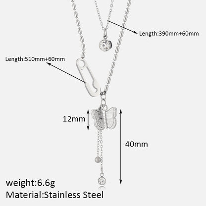 Elegant Solid Color Butterfly Stainless Steel Plating Inlay Zircon 18k Gold Plated Pendant Necklace