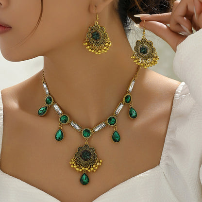 Vintage Style Color Block Flower Alloy Plating Inlay Rhinestones Women's Jewelry Set