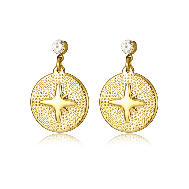 1 Pair Simple Style Classic Style Round Star Solid Color Plating Inlay Stainless Steel Artificial Diamond Drop Earrings