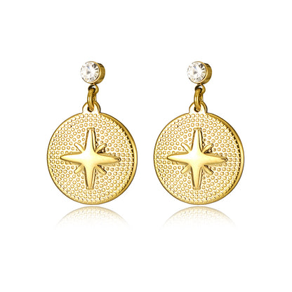 1 Pair Simple Style Classic Style Round Star Solid Color Plating Inlay Stainless Steel Artificial Diamond Drop Earrings