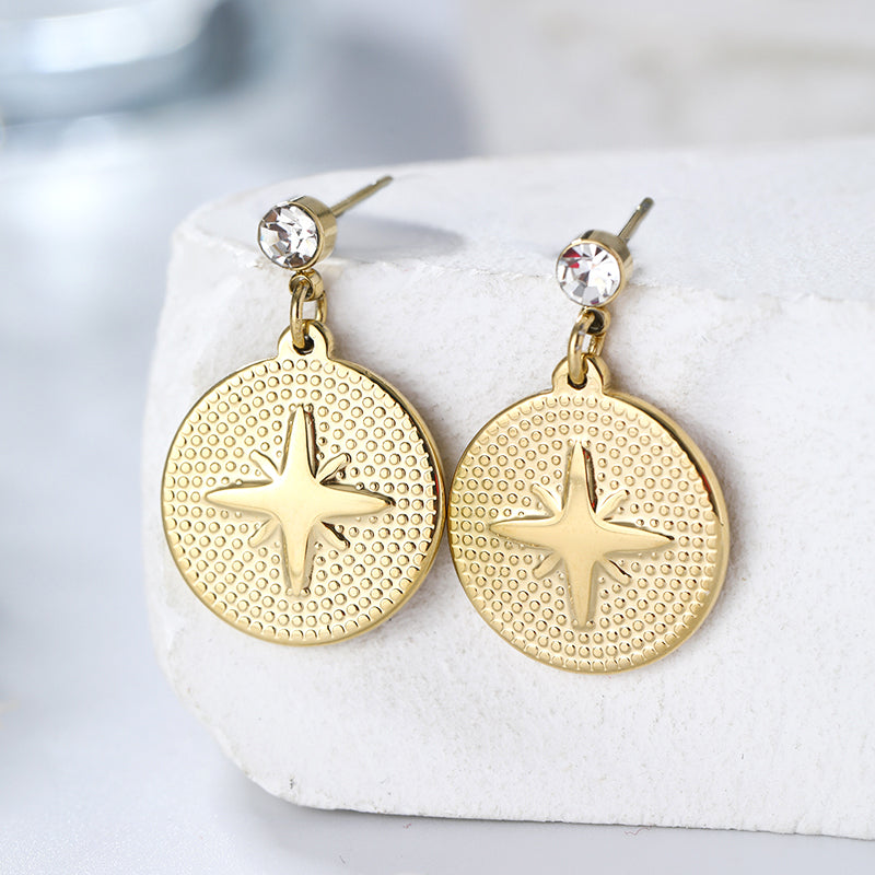 1 Pair Simple Style Classic Style Round Star Solid Color Plating Inlay Stainless Steel Artificial Diamond Drop Earrings