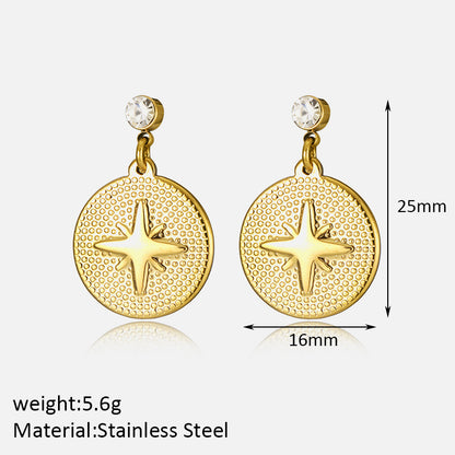 1 Pair Simple Style Classic Style Round Star Solid Color Plating Inlay Stainless Steel Artificial Diamond Drop Earrings