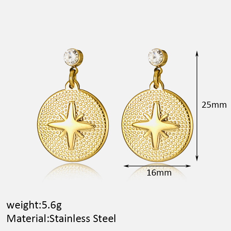 1 Pair Simple Style Classic Style Round Star Solid Color Plating Inlay Stainless Steel Artificial Diamond Drop Earrings