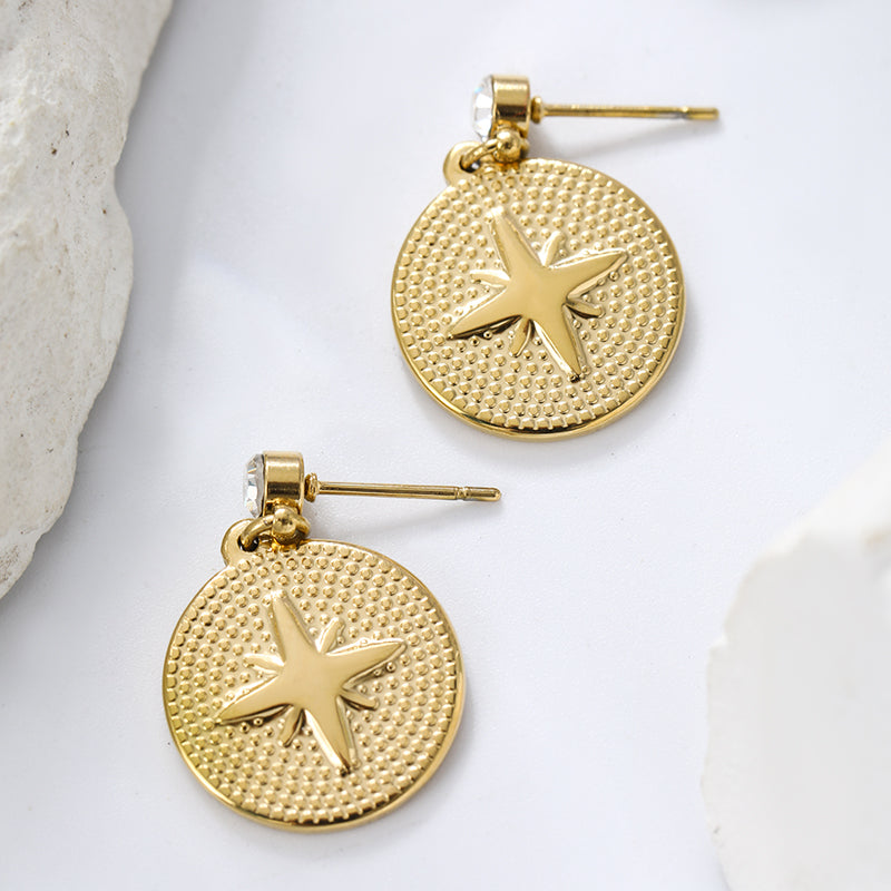 1 Pair Simple Style Classic Style Round Star Solid Color Plating Inlay Stainless Steel Artificial Diamond Drop Earrings