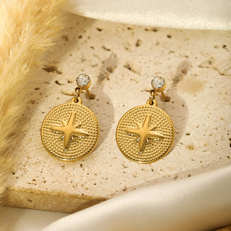 1 Pair Simple Style Classic Style Round Star Solid Color Plating Inlay Stainless Steel Artificial Diamond Drop Earrings