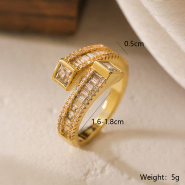 Wholesale Simple Style Geometric Solid Color Copper Plating Inlay Zircon Open Rings