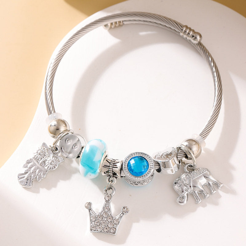 Simple Style Owl Crown Elephant Rhinestones Alloy Steel Wholesale Bangle