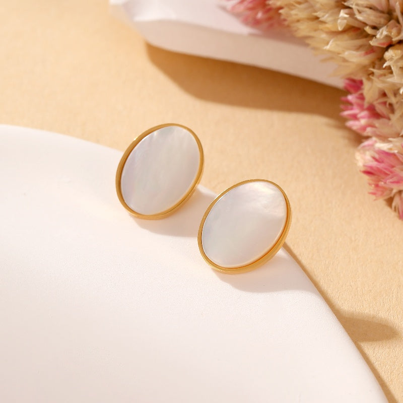 1 Pair Casual Simple Style Oval Plating Inlay Stainless Steel Titanium Steel Shell Gold Plated Ear Studs