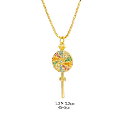 Ig Style Simple Style Rainbow Lollipop Copper Plating Inlay Zircon Gold Plated Pendant Necklace