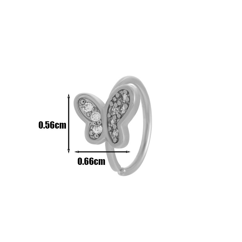 1 Piece Nose Rings & Studs Elegant Pentagram Heart Shape Butterfly Copper Plating Inlay Zircon Nose Ring