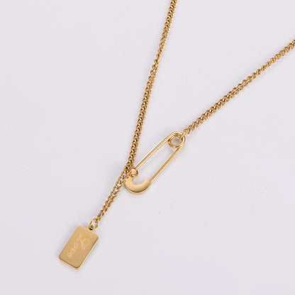 Stainless Steel Elegant Letter Rectangle Plating Pendant Necklace