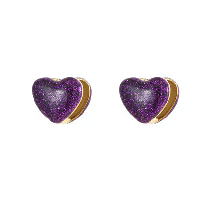 1 Pair Casual Simple Style Classic Style Heart Shape Epoxy Plating Stainless Steel Resin Titanium Steel Gold Plated Earrings