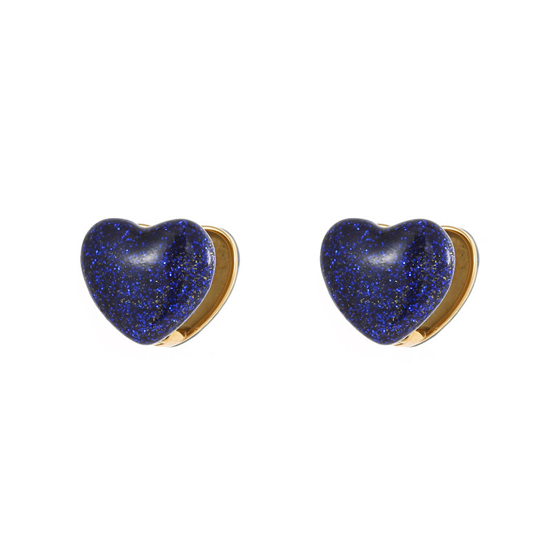 1 Pair Casual Simple Style Classic Style Heart Shape Epoxy Plating Stainless Steel Resin Titanium Steel Gold Plated Earrings