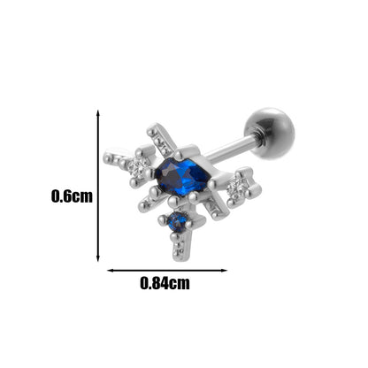 1 Piece Simple Style Square Moon Plating Inlay Stainless Steel Zircon Ear Studs