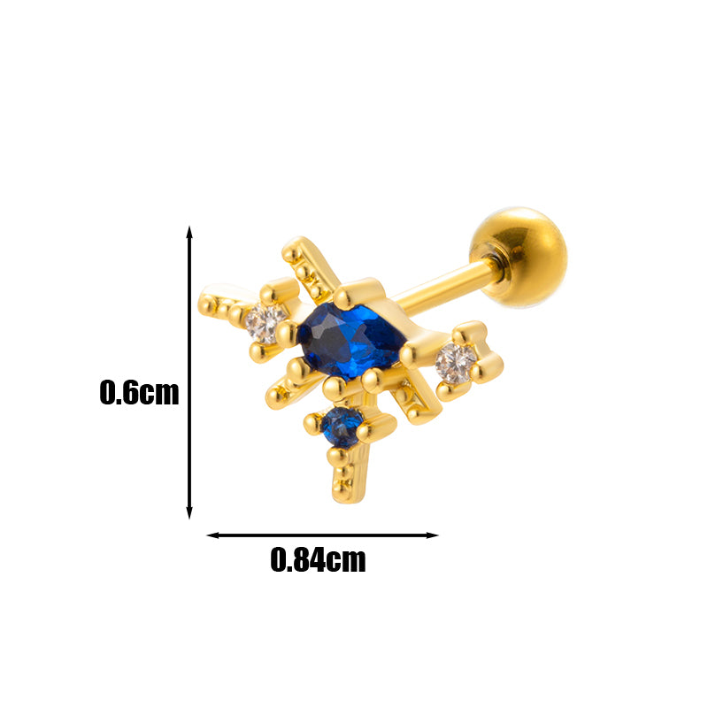 1 Piece Simple Style Square Moon Plating Inlay Stainless Steel Zircon Ear Studs