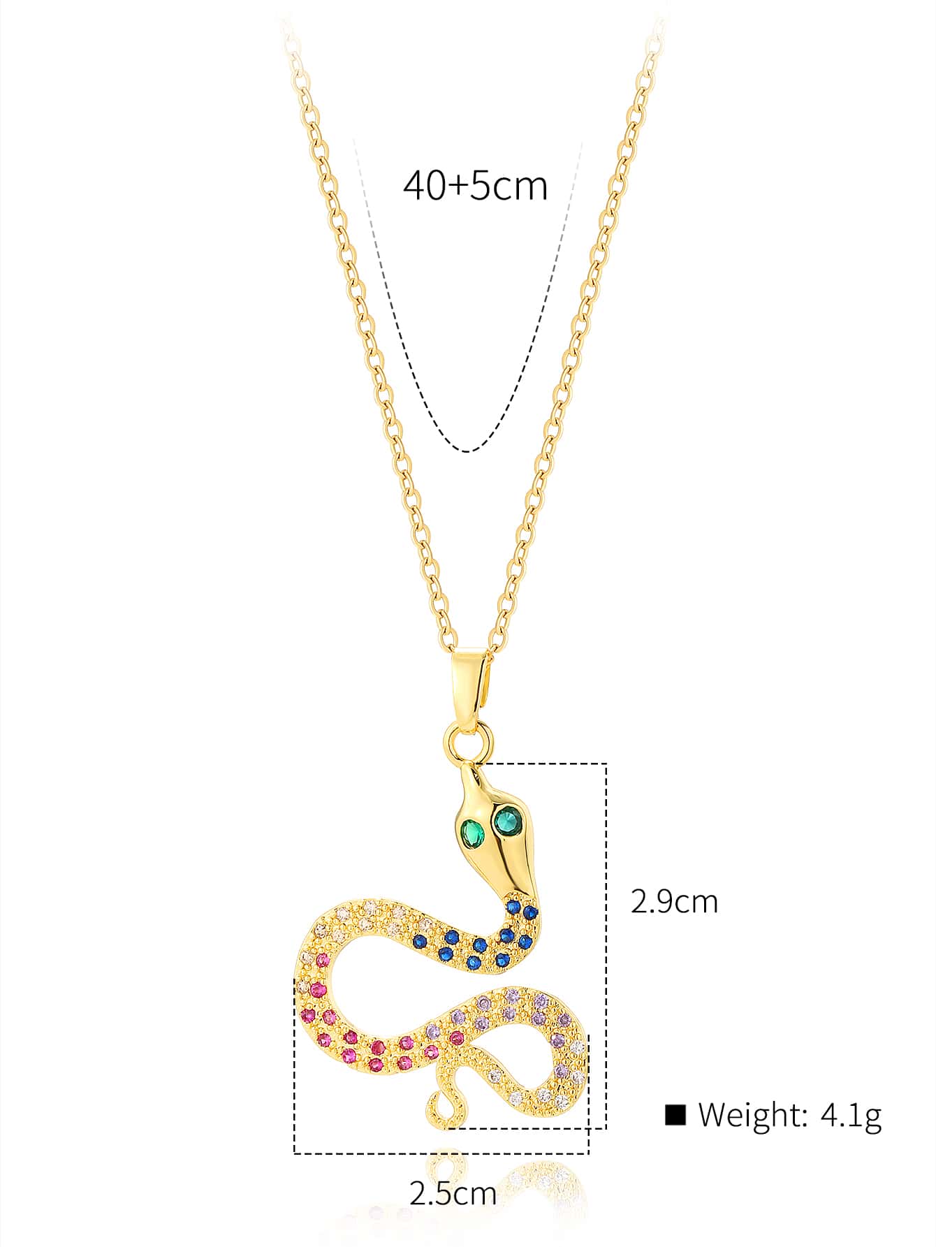 Ig Style Snake Copper Plating Inlay Zircon 18k Gold Plated Pendant Necklace