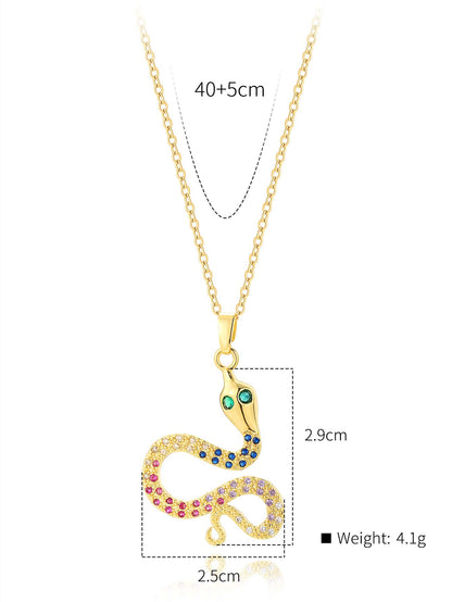Ig Style Snake Copper Plating Inlay Zircon 18k Gold Plated Pendant Necklace