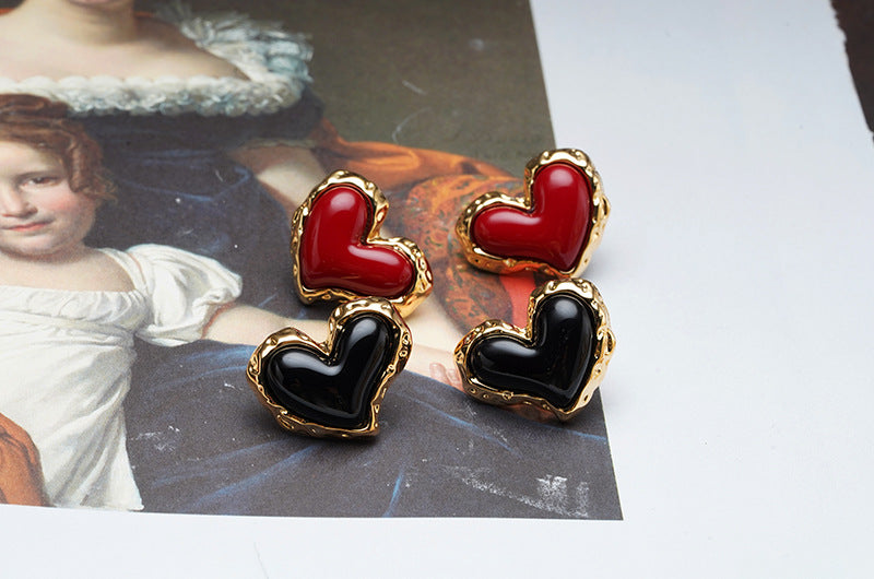 1 Pair Ig Style Heart Shape Plating Inlay Copper Gem Gold Plated Ear Studs