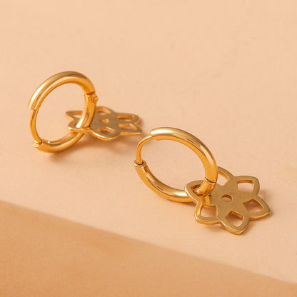 1 Pair Simple Style Flower Plating Hollow Out Stainless Steel Huggie Earrings