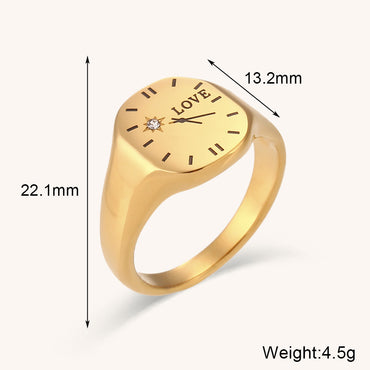 Stainless Steel Simple Style Letter Clock Plating Inlay Zircon Rings