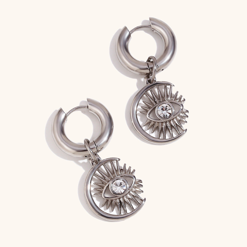 Stainless Steel Titanium Steel Ig Style Simple Style Moon Eye Plating Inlay Rhinestones Earrings Necklace