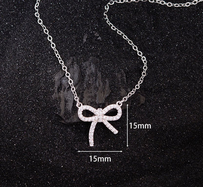 Copper Simple Style Bow Knot Plating Inlay Rhinestones Pendant Necklace