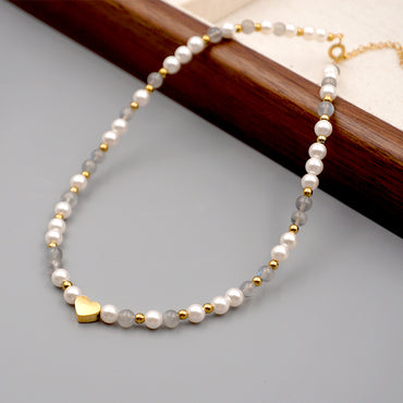 Elegant Glam Heart Shape Beaded Imitation Pearl Titanium Steel Beaded Plating Women's Bracelets Necklace
