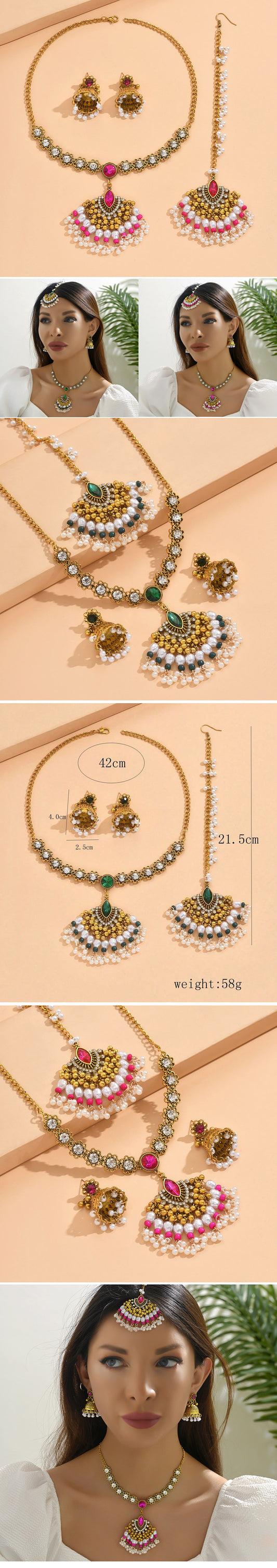 Elegant Retro Geometric Alloy Plating Inlay Rhinestones Women's Hair Chain Earrings Necklace