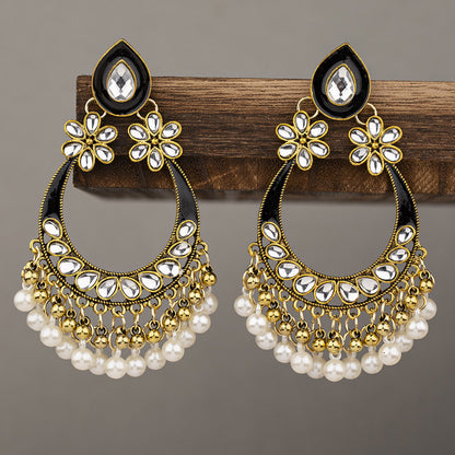 1 Pair Retro Exaggerated Geometric Plating Inlay Alloy Artificial Pearls Rhinestones Drop Earrings