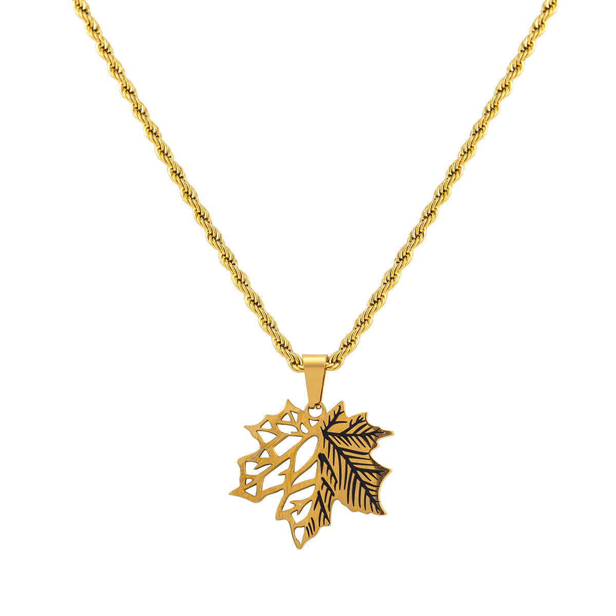 Stainless Steel Basic Maple Leaf Plating Pendant Necklace