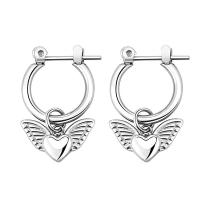 1 Pair Simple Style Heart Shape Wings Polishing Plating Titanium Steel Hoop Earrings