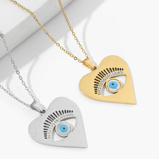 Titanium Steel Classic Style Devil's Eye Heart Shape Polishing Plating Inlay Pendant Necklace