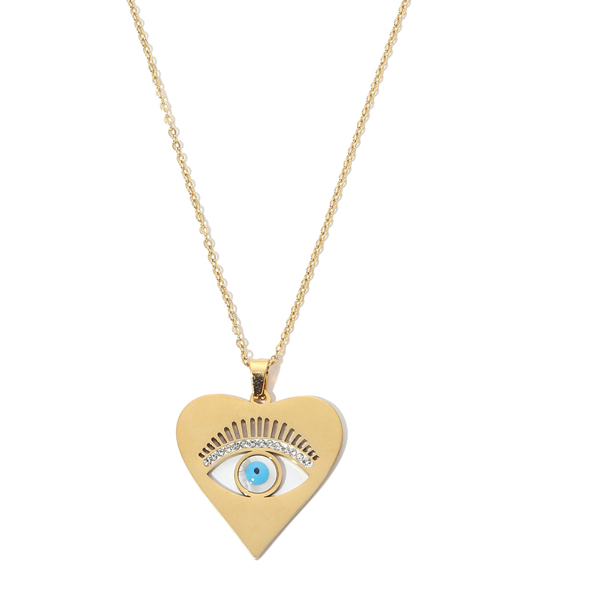 Titanium Steel Classic Style Devil's Eye Heart Shape Polishing Plating Inlay Pendant Necklace