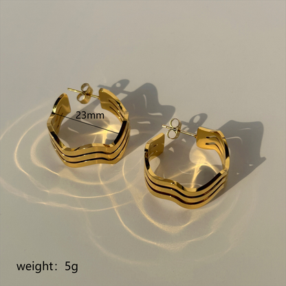 Vintage Style Vacation Classic Style Waves Stainless Steel Plating 18k Gold Plated Earrings