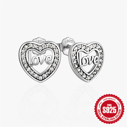 1 Pair Simple Style Letter Heart Shape Plating Inlay Sterling Silver Zircon Ear Studs