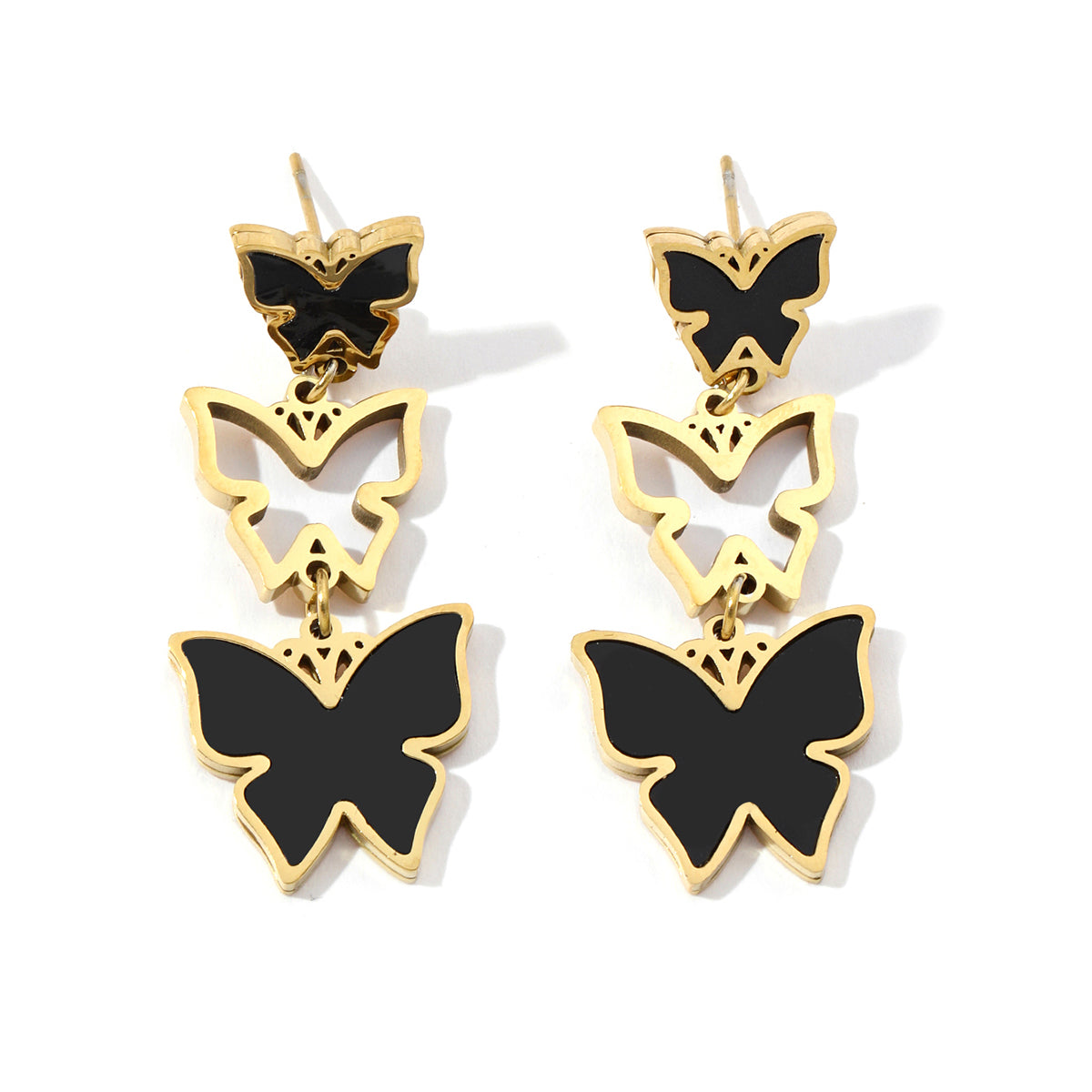 1 Pair Casual Butterfly Polishing Plating Inlay Titanium Steel Rhinestones Drop Earrings