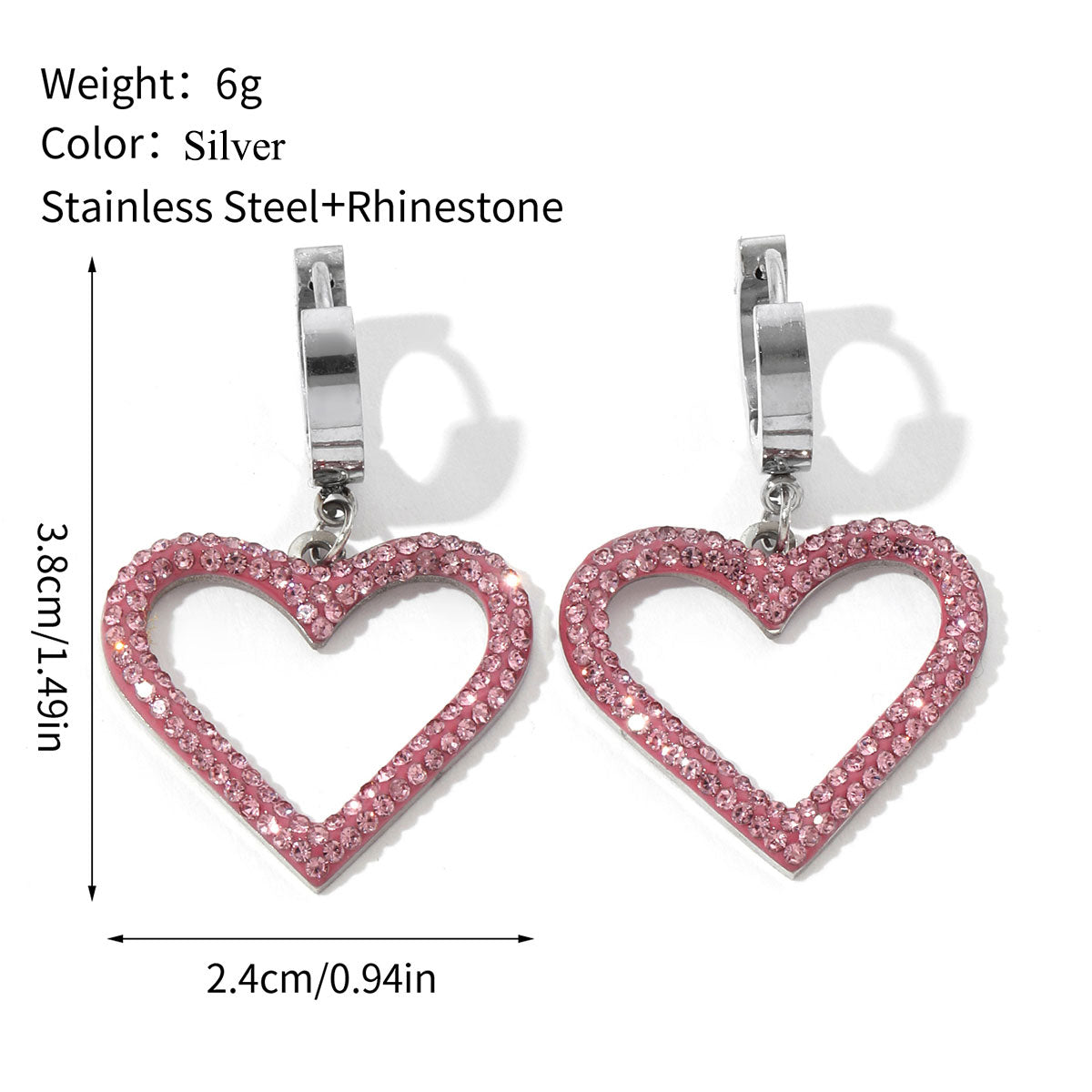 1 Pair Sweet Heart Shape Polishing Plating Inlay Titanium Steel Rhinestones Drop Earrings