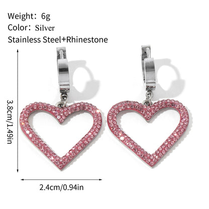 1 Pair Sweet Heart Shape Polishing Plating Inlay Titanium Steel Rhinestones Drop Earrings