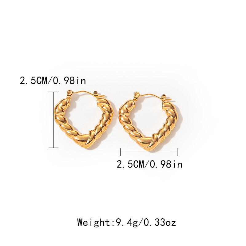 1 Pair Simple Style C Shape Heart Shape Plating Stainless Steel Hoop Earrings