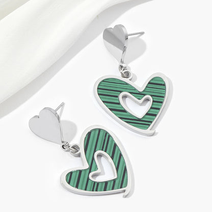 1 Pair Casual Heart Shape Polishing Plating Inlay Titanium Steel Rhinestones Drop Earrings