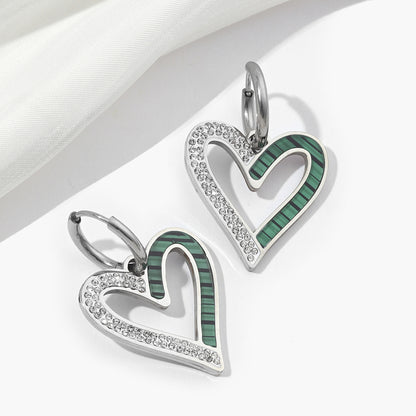 1 Pair Sweet Heart Shape Polishing Plating Inlay Titanium Steel Rhinestones Drop Earrings