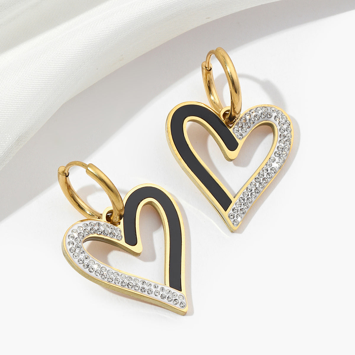 1 Pair Sweet Heart Shape Polishing Plating Inlay Titanium Steel Rhinestones Drop Earrings