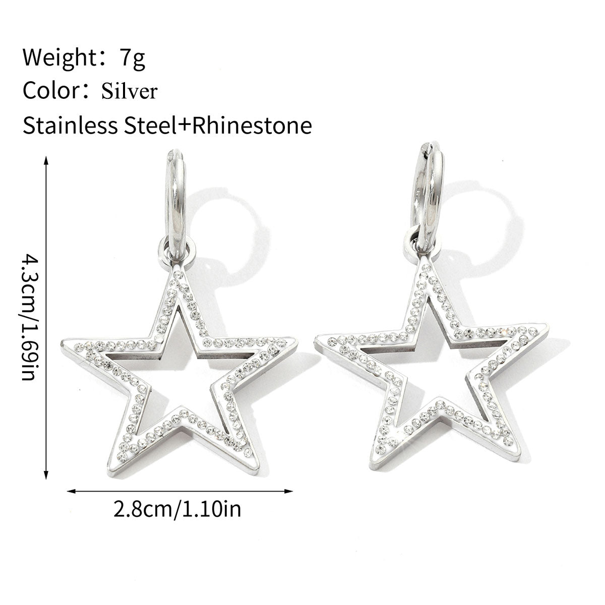 1 Pair Simple Style Pentagram Polishing Plating Inlay Titanium Steel Rhinestones Drop Earrings