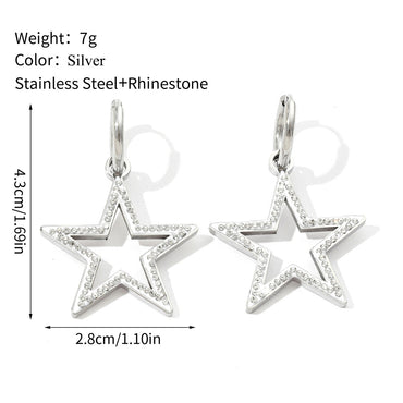 1 Pair Simple Style Pentagram Polishing Plating Inlay Titanium Steel Rhinestones Drop Earrings