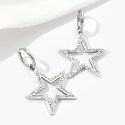 1 Pair Simple Style Pentagram Polishing Plating Inlay Titanium Steel Rhinestones Drop Earrings