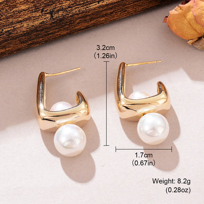 1 Pair Elegant C Shape Pearl Windmill Plating Inlay Arylic Copper Zircon Ear Studs