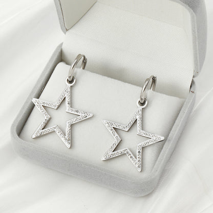 1 Pair Simple Style Pentagram Polishing Plating Inlay Titanium Steel Rhinestones Drop Earrings