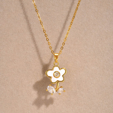 Copper IG Style Sweet Hexagram Flower Plating Inlay Shell Pendant Necklace