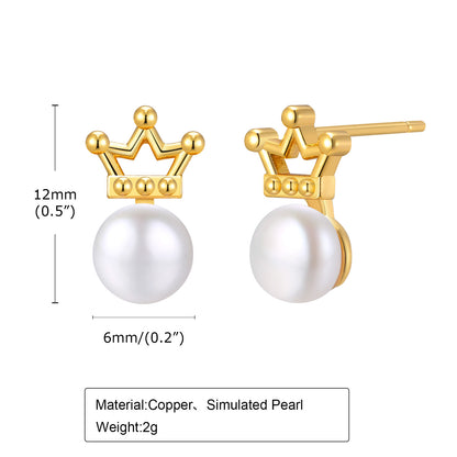 1 Pair Sweet Crown Bow Knot Plating Inlay Copper Artificial Pearls Zircon Ear Studs