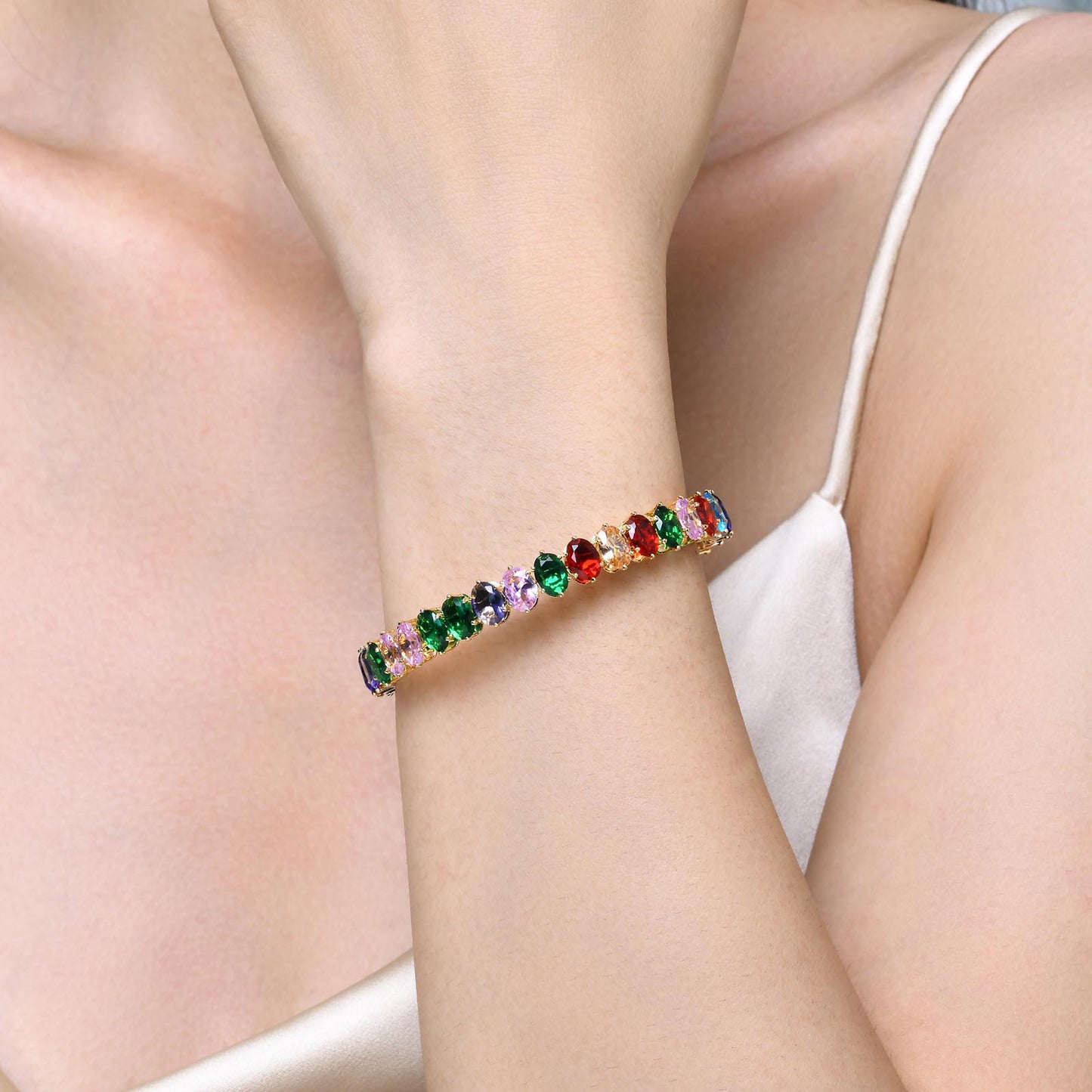 Copper Vintage Style Color Block Plating Inlay Zircon Wristband